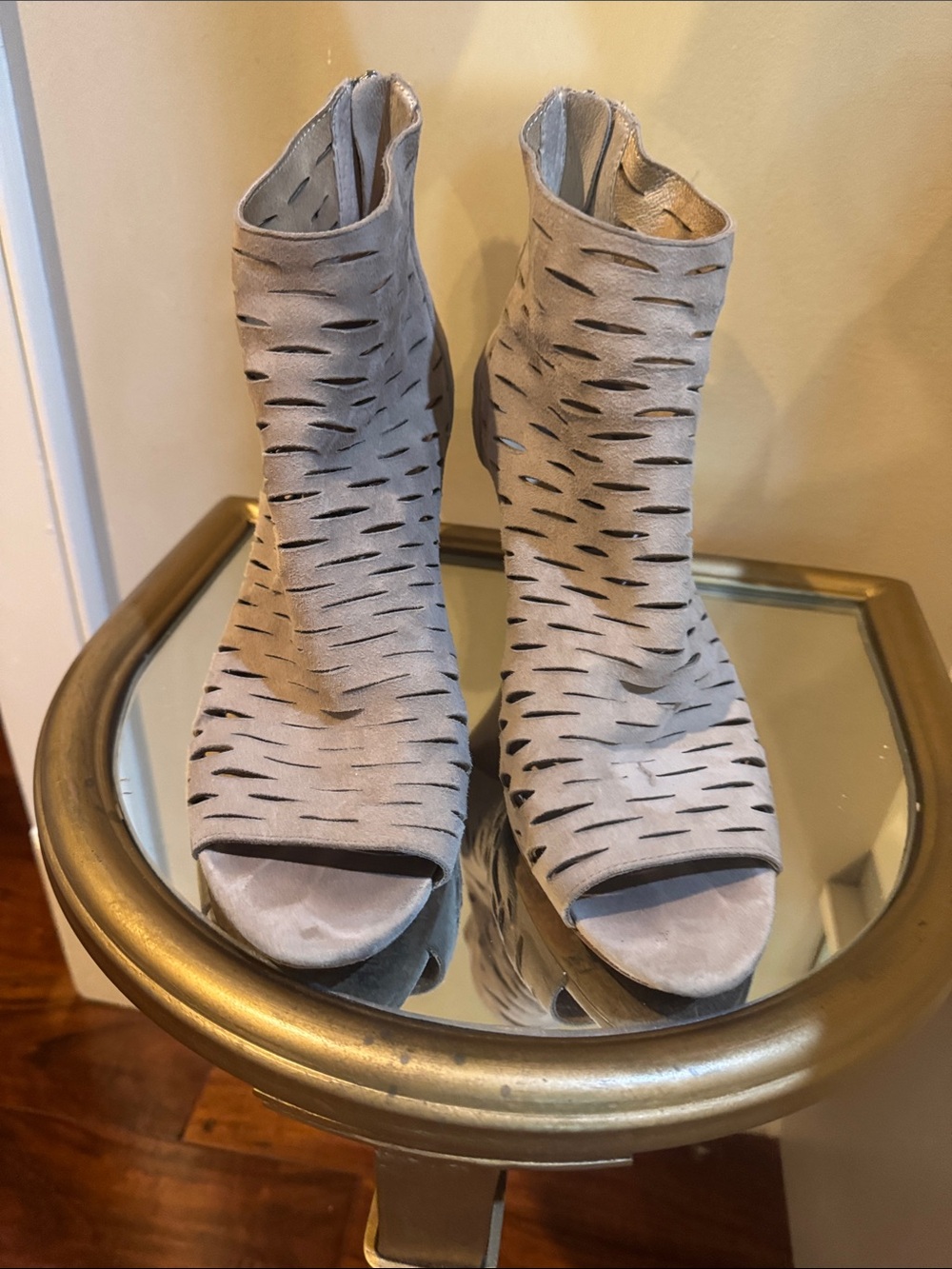 Steven By Steve Madden Light Gray Laser-Cut Peep Toe Ankle Booties